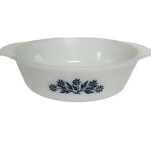 Anchor Hocking Casserole Dish Fire King Milk Glass Blue Cornflower 1 Qt Vintage